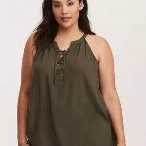 Torrid Sleeveless Lace Up Swing Top Army Hunter Green Racerback